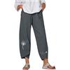 LKRSEEF Pantaloni Donna Estivi Leggeri Larghi Lino Cotone Pinocchietti Curvy Harem Trekking Pantalone alla Turca Eleganti Stile Etnico Comodi e Morbidi Gamba Boho con Elastico in Vita Grigio XXL