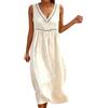 Generico Abito Lino Donna Casual Spiaggia Vestito Senza Maniche Taglie Forti Estivi Donna Vestiti Scollo A V Largo Vestiti Mare Prendisole Leggero Elegante Copricostume Summer Dress (A-Light Blue, XL)