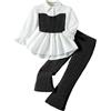 Generisch 2026 Set di abiti da ragazza con maglia asimmetrica con pantaloni a zampa, set di due pezzi alla moda per bambini e bambine, set di abbigliamento per ragazze 140, Nero , 7-8 Anni
