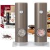 CIRCLE JOY Set Macina Sale e Pepe Elettrico a Batteria Macinaspezie con Base, Luce LED Bianca e Rugosità Regolabile, Marrone
