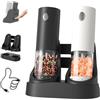 CIRCLE JOY Set Macina Elettrico per Sale e Pepe con Stazione di Ricarica Doppia Facile da Trasportare, Contenitore Trasparente da 95ml, Luce Led Bianca e Ruvidità Regolabile Esterna, Nero Bianco