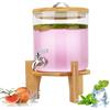 Hiziwimi Dispenser per bevande in vetro borosilicato resistente alle alte temperature, con coperchio a bocca larga, barattolo per bevande calde con supporto in bambù, per succhi di frutta, acqua, tè