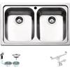 Fhuller LG792VS ● Lavello Incasso Cucina FHULLER Mod.LAGUNA 79x50 2 Vasche, Spessore Acciaio 7/10 con Vasche Profonde H 19,4 Realizzato in Acciaio Inox Spazzolato Made in Italy