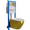 Lavita LAV 101 - Elemento da parete per WC 40 cm + parete sospesa per WC SOFI SLIM GOLD/WHITE senza bordi + pannello di controllo LAV 200.3.5 oro, set completo | cassetta di risciacquo da incasso | WC