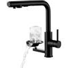 LakeBayMZC Rubinetto Lavello Cucina Nero 3 vie Estraibile con Filtro Lavaglassi,2 Tipi