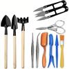 ULISSE Kit Strumenti Giardinaggio Mini 12 Pezzi per Bonsai, Piante Grasse, Pianta in Vaso, Include Attrezzi Forbici, Rastrellino, Pale, Pinzette Cura Del Giardino