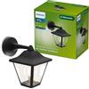 Philips Juli Applique LED da Esterno + Lampadina LED E27, Luce Bianca Calda, Resistente a Intemperie IP44, Durevole, Alluminio, Design Classico, Nero
