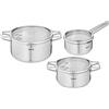 Tefal Nordica Set di 3 Pentole + Coperchi: 2 Pentole da 20/24 cm, Casseruola da 16 cm in acciaio inox, 3 coperchi in vetro, tecnologia Full Induction, minimalista, tutti i tipi di fornelli, adatto al