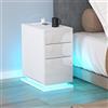 CHOWGOLI Comodino sottile con illuminazione a LED, comodino con presa di corrente e funzione di ricarica, salvaspazio Nightstand con 3 cassetti, comodino moderno bianco per una conservazione