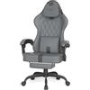 Ferghana Sedia Gaming Ergonomica - Pelle PU Facile da Pulire, Supporto Lombare, Poggiatesta, Poggiapiedi, Altezza Regolabile, Girevole, Adatta Anche Come Sedia Ufficio, Scrivania, PC (Grigio-Nero)