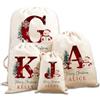 GMDLSK Sacco di Babbo Natale Personalizzato con Nome Iniziale, Custom Christmas Natural Cotton Sack Bag Extra Large with Drawstring, Sacchetti Regalo per Regali di Natale,Riutilizzabil