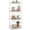 KOMFOTTEU Scaffale a 4 livelli, libreria verticale con ripiani aperti, mobile storage stretto con struttura in metallo e dispostivi antiribaltamento per soggiorno, 42 x 28 x 100 cm (naturale e bianco)
