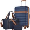 KONO Set da Viaggio 3 Pezzi con Valigia Media 65 cm Espandibile in ABS+PC, Borsa da Viaggio 32 L e Borsa Organizer, Trolley Rigido con Ruote 360° e Lucchetto TSA (65 cm, Blu Navy)
