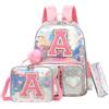 HTgroce Zaino Scuola Elementare Bambina con Lettera Iniziale Personalizzata A - Ergonomico Zainetto Bimba per Scuola Primaria