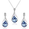 Clearine Cristalli austriaci Goccia Jewellery Set Smalto Foglia Elegante Ciondolo Strass Collana Orecchini Pendenti per Donne Blu Argento-Fondo