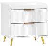 HOMCOM Comodino con 2 Cassetti Scanalati e Piedi in Metallo Dorati, 50x40x50 cm, Bianco | Aosom Italy