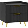 HOMCOM Comodino con 2 Cassetti Scanalati e Piedi in Metallo Dorati, 50x40x50 cm, Nero | Aosom Italy