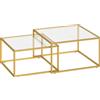 HOMCOM Set di 2 Tavolini da Salotto Quadrati, Tavolini a Nido Moderni con Piano in Vetro Temperato e Struttura Metallica, 75x75x42 cm, Dorato | Aosom Italy