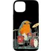Robin Bird Outfit Custodia per iPhone 15 Plus Incredibile piuma di uccello con tamburo rock per gli amanti degli uccelli pettirossi
