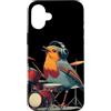 Robin Bird Outfit Custodia per iPhone 16 Plus Simpatico Robin Bird con batteria e cuffie Costume