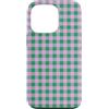 Preposh Custodia per iPhone 13 Pro Verde Rosa Gingham Estetica Preppy Girly Moda Trendy