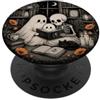Librarian Ghost Book Lover Libro di lettura Ghost Skeleton Cat Moon Library PopSockets PopGrip Adesivo