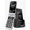 Funker C250 Comfort Power 4G - Telefono cellulare con coperchio per anziani, base di ricarica, tastiera ad alto contrasto, pulsante SOS, facile da usare, 3 memorie dirette, batteria da 1450 mAh, nero