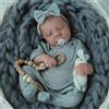 WEQNT Bambole Reborn Realistica Dormiente 18 Pollici 47cm in Silicone Per Tutto Il Corpo Vinile Pieno, Tutina Grigia a Coste con Fascia a Fiocco, Neonata Bambola
