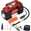 GSPSCN Compressore d'aria a doppio cilindro DC 12 V per auto, gonfiaggio pneumatici portatile resistente, pompa per pneumatici 150 psi con luce LED per auto, camion, SUV, camper, palloni, ecc (rosso)