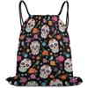 Generic Pink Rose Flower Sugar Skull Black Borsa con Cordoncino Borse Stringa Unisex per Yoga Escursionismo Spiaggia Borsa Sportiva 36X42Cm