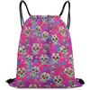 Generic Flower Pink Sugar Skull Borsa Coulisse Zainetto Sportiva Pieghevole Regolabile per Donna Escursionismo Yoga Borsa Palestra 36X42Cm