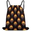 Generic Skull Fire Flames Borsa Palestra Sacca con Cordoncino Moda Unisex per All'Aperto Donna Uomo Borsa Coulisse 36X42Cm