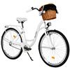 MILORD Bicicletta Comfort Bianco a 1 velocità da 28 Pollici con cestello e Marsupio Posteriore, Bici Olandese, Bici da Donna, City Bike, retrò, Vintage