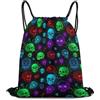 Generic Colorful Space Skull Neon Art Borsa Palestra Zaini Sportivi Pieghevole Regolabile per Spiaggia Yoga Campeggio Borsa con Cordoncino 36X42Cm
