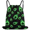 Generic Green Fire Skull Borsa Coulisse Borse Pieghevole Stringa per Vacanze Viaggi All'Aperto Borsa Palestra 36X42Cm