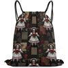 Generic Halloween Horror Rose Skull Skeleton Doll Borsa Sportiva Zaino con Cordone Pieghevole Stringa per Campeggio Shopping Vita Quotidiana Borsa Coulisse 36X42Cm