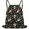 Generic Mexican Day of Dead Flower Traditional Sugar Skull Borsa Palestra Zaini Sportivi Pieghevole Stringa per Vacanze Escursionismo Nuoto Borsa Coulisse 36X42Cm