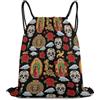 Generic Mexican Rose Sugar Skull Borsa Sportiva Borse Stringa Unisex per All'Aperto Donna Nuoto Borsa Palestra 36X42Cm