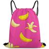 Generic Borsa Coulisse, Stampa Zaino da Viaggio, Hawaiian Banana Pink, Leggero Sacca Sportivo per Adulto, Piscina, Festival, 36X42cm
