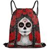 Generic Mexican Red Rose Sugar Skull Flower Women Day of The Dead Art Tasche Coulisse Sacca da Palestra Regolabile Pieghevole per Vita Quotidiana Uomo Spiaggia Borsa Palestra 36X42Cm