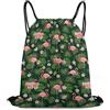 Generic Tropical Flower Palm Leaves Flamingo Green Borsa Sportiva Gym Sack Pieghevole Stringa per Viaggi Spiaggia Shopping Borsa con Cordoncino 36X42Cm