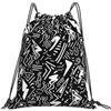 Generic Black White Doodle Borsa Coulisse Zainetto Sportiva Pieghevole Unisex per All'Aperto Yoga Spiaggia Borsa Palestra 36X42Cm