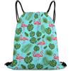 Generic Green Tropical Palm Banana Leaves Lovely Exotic Bird Pink Flamingo Borsa con Cordoncino Zainetto Sportiva Pieghevole Regolabile per Viaggi All'Aperto Donna Borsa Sportiva 36X42Cm