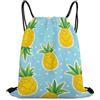 Generic Coulisse Tasche, Leggero Zaino Scuola, Sky Blue Polka Dots Yellow Pineapples, Stampa Sacca Sportiva Palestra per All'Aperto, Adulto, Viaggi, 36X42cm