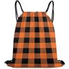 Generic Halloween Thanksgiving Pumpkin Orange Black Buffalo Check Plaid Borsa Palestra Sacca da Palestra Regolabile Stringa per Shopping Campeggio Uomo Borsa con Cordoncino 36X42Cm
