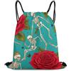 Generic Flower Skeleton Skull Borsa Palestra Sacca con Cordoncino Pieghevole Stringa per Campeggio Escursionismo Nuoto Borsa Coulisse 36X42Cm