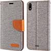 Shantime Custodia Flip in Tessuto Oxford e Pelle PU Compatibile con Wiko Y50, Cover Protettiva con Chiusura Magnetica e Tasche per Carte (Grigio)