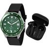 Harry Lime Orologio astuto della cinghia del silicone nero della serie 7 con gli auricolari senza fili veri neri nella custodia di ricarica