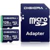 DIGIERA 128 GB Scheda di Memoria microSDXC UHS-I CT100 con Adattatore - Fino a 100 MB/s, C10, U3, V30, Full HD, A2, per Smartphone, Tablet, Fotocamere, Console di Gioco e Droni (Confezione da 2)