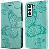 DENDICO Cover per Galaxy S21 Fe, Portafoglio Custodia in PU Pelle per Samsung Galaxy S21 Fe, Antiurto Cover a Libro con Slot per Carte, Verde